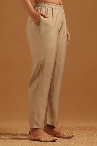 Soch Womens Beige Mul Chanderi Botanical Salwar Suit With Machine Embroidery and Sequin Details