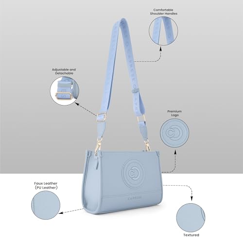 Caprese Suite Medium Sling Bag for Women with Adjustable & Detachable Strap | Multi‑Compartment Shoulder Bag with Secure Zipper Closure | Stylish Everyday & Travel Purse (Powder Blue)
