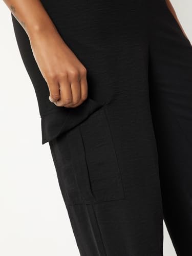 Max Women Solid Wide Leg Cargos (Black_XL)