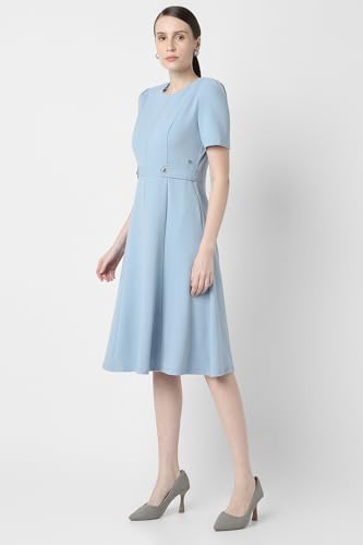 Van Heusen Women Blue Solid Knee Length Formal Dress