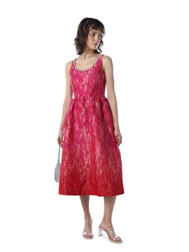 ONLY Women Self Design Fit and Flare Pink Dress