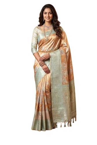 VFCollections Women's Traditional Handloom Kanchipuram Silk Pure - Royal Collections - Pattu Sarees | Rich Zari Woven Design | Bridal Saree | Unstitched Blouse (VFC737-2)