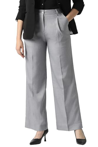 Women Grey Textured Formal Trousers