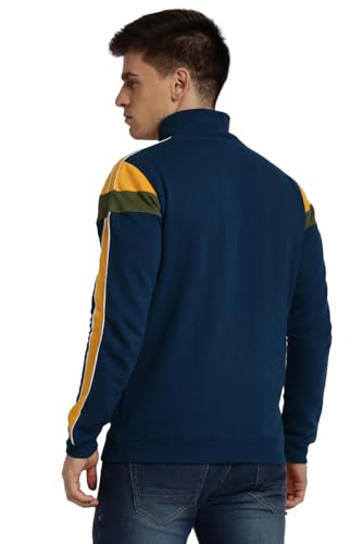 Peter England Men Navy Patterned Stylized Neck Sweatshirt