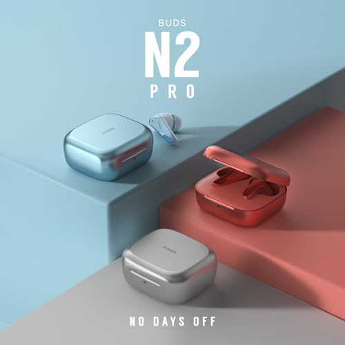 Noise Buds N2 Pro Truly Wireless Earbuds with ANC (Up to 32dB), 70H Playtime, Dual Pairing, InstaCharge (10 Min = 200 Min), Bluetooth v6.0, Metallic Finish – Arctic Blue