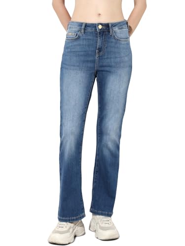 ONLY Women's Solid Flared Mid-Rise Blue Jeans