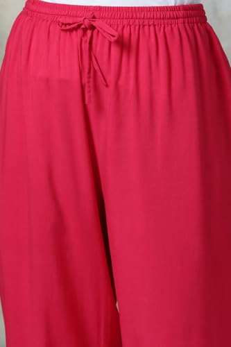 BIBA Women Fuchsia Rayon Straight Kurta Pants Set_46