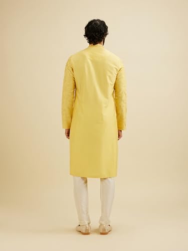 Manyavar Men's Viscose Blend Embroidery Kurta Set (Yellow,XL)