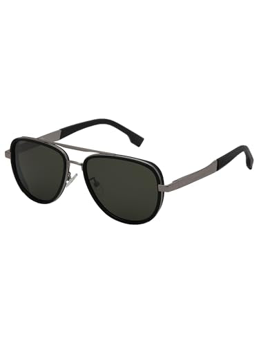 Carlton London Unisex Premium Silver & Black Toned Green UV with Polarised Lens Aviator Sunglass