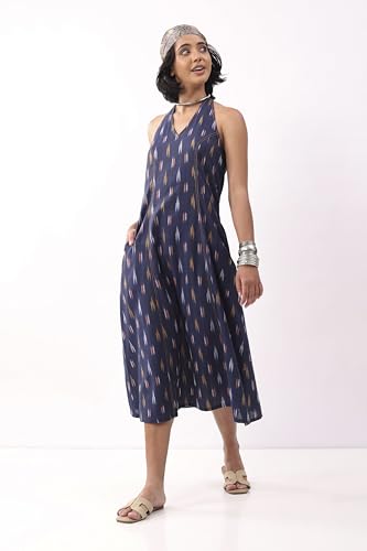 Biba Nxt Women Navy Blue Cotton Printed A Line Dress_30