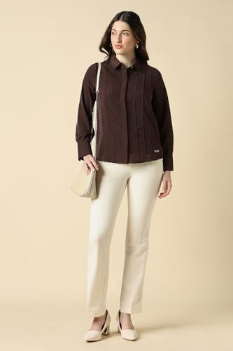 Women Brown Solid Long Sleeves Shirt