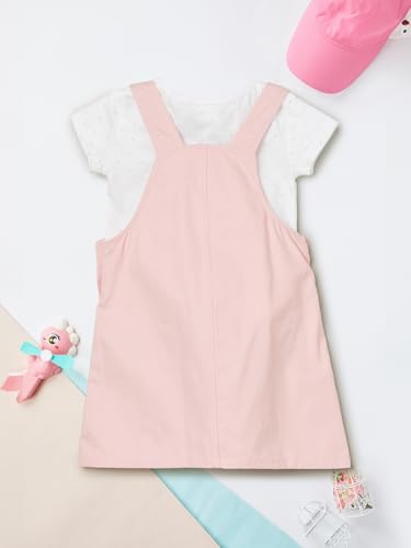 Max Girls Solid Pinafore Dress with T-Shirt(Pink_3-4 Y)