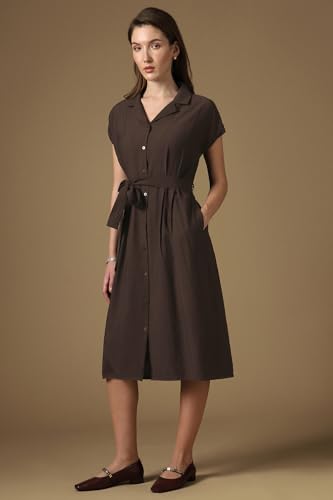 Women Brown Solid Knee Length Casual Dress