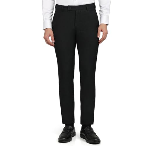 Raymond Men Slim Fit Structure Pattern Polyester Blend Flat Front Formal Trouser Dark Green