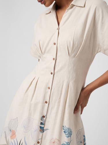 Max Women Printed Shirt Dress (White_L)