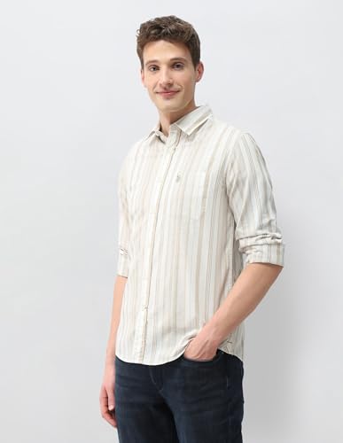 U.S. Polo Assn. Denim Co. Men's Vertical Striped Regular Fit Shirt (UDSHT2238_Khaki_39)