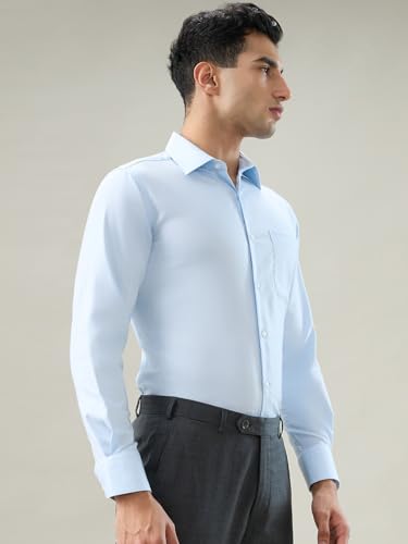 Raymond Blue Solid Chambray Pattern Men Long Sleeve Casual Shirt