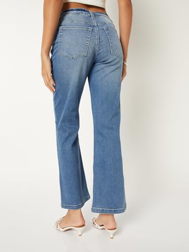 Max Women Washed Kick Flare Jeans(Blue_30)