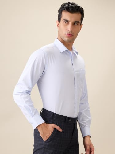 Park Avenue Men Regular Fit Structure Pattern Polyester Cotton Blend Semi Cut Away Collar Full Sleeve Formal Shirt Blue