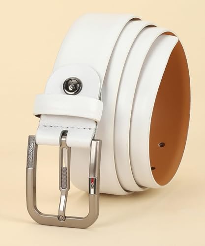 GIL Genuine Leather White Belt for Men Perfect for Formal and Casual Wear with Adjustable Waistband Buckle, Classic and Original Design Ideal for Jeans, Gifting, Office, Party or Daily Use (Size-34)
