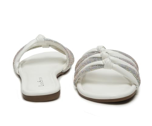 LOUIS STITCH Women's Fashion Flat Slip On Sandals | Open Toe White Stylish Flat Sandal for Ladies, Comfortable All Day Wear Slipper | LSOF-LDSL-GLTSWH | UK-5