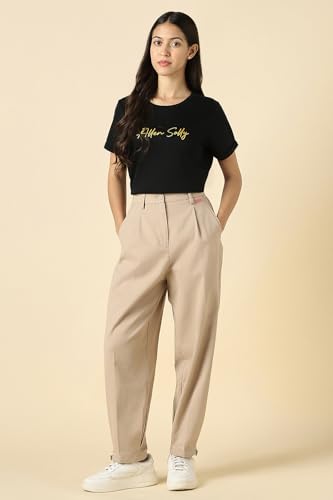 Women Beige Solid Casual Trousers