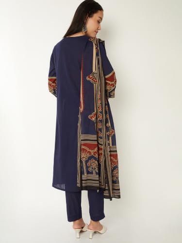 Max Women Printed A-line Kurta Set(Blue_S)
