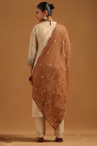 Soch Womens Beige Mul Chanderi Floral Salwar Suit With Sequin