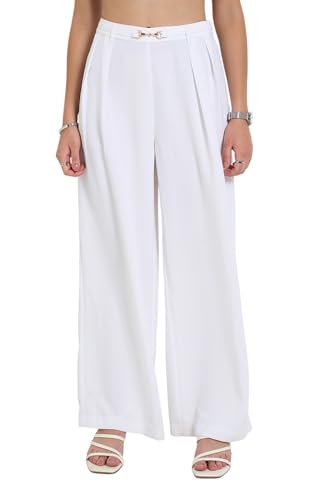 Annabelle by Pantaloons Women's Loose Casual Pants (SS25WWANBWV00071C36A33 DE Blanc