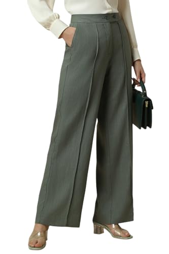 Allen Solly Women Green Regular Fit Textured Formal Trousers