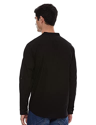Max Men's Full Sleeves Mandarin Collar Solid Regular Fit Cotton Shirt Black