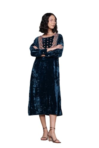 Aarke Ritu Kumar Teal Inara Velvet Midi Dress