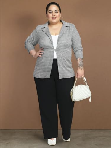 wild U Women Plus Size Blazer | Stretchable | Hip Length | Easy Wash | Western Stylish - White Black - 3XL