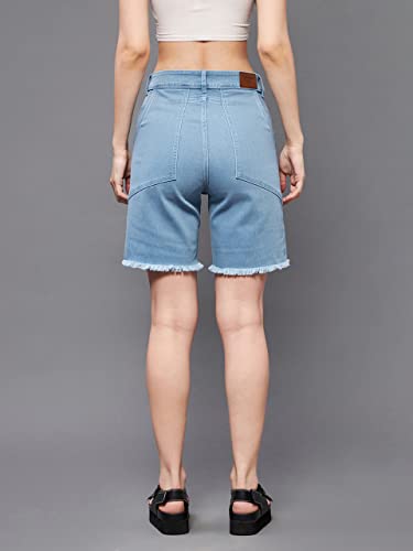 Dolce Crudo Women's Regular High Rise Above Knee Stretchable Denim Shorts (DOSS24DEN69-53-54-36, Sky Blue, 36)