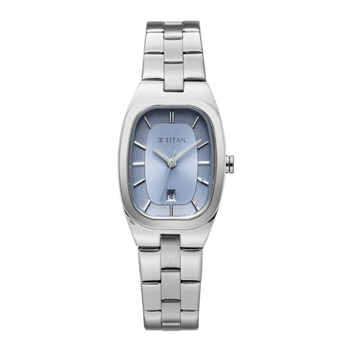Titan Work Essentials with Lt Blue Dial Silver Metal Strap Watch for Women - 95378SM01