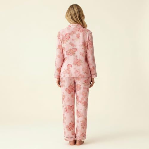 KRESTLY Women's Cotton Floral Printed Night Suit Full Sleeve Pajama Set (Blush Pink Floral Prints, S-M (Inside Garment Label XL))