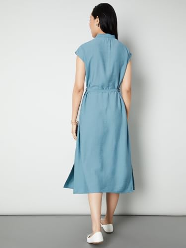 Max Women Textured Belted Midi Dress (Blue_XXL)