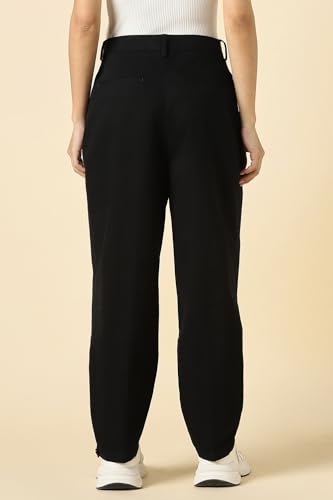 Women Black Solid Casual Trousers