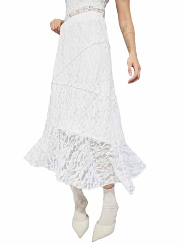 Max Women Lace A-line Midi Skirt(Off White_S)