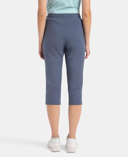 Jockey 1300 Women's Super Combed Cotton Elastane Stretch Slim Fit Capri with Side Pockets_Mirage Blue_S