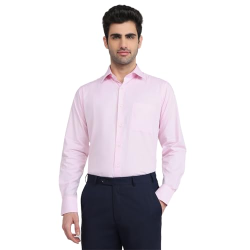 Raymond Red Solid Chambray Pattern Men Long Sleeve Casual Shirt