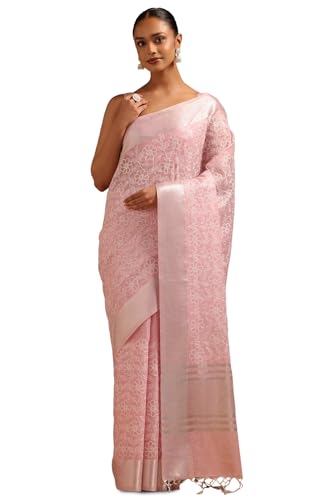 Soch Womens Pink Kota Floral Embroidered Saree