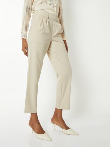 Max Women Textured Straight Fit Trousers (Beige_XXL)