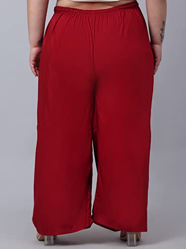 TREND LEVEL Plus Size Women's Rayon Loose Fit Flared Wide Leg Palazzo Pants Soft Plain/Solid Design with Drawstring Elastic (Pack of 1) (9XL, Maroon)