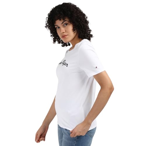 Tommy Hilfiger White Jersey Embroidered Women Regular Fit T-Shirt