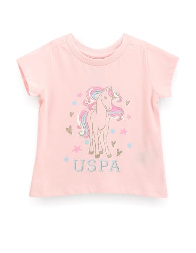 U.S. POLO ASSN. Girls Glitter Print Cotton T-Shirt Light Pink