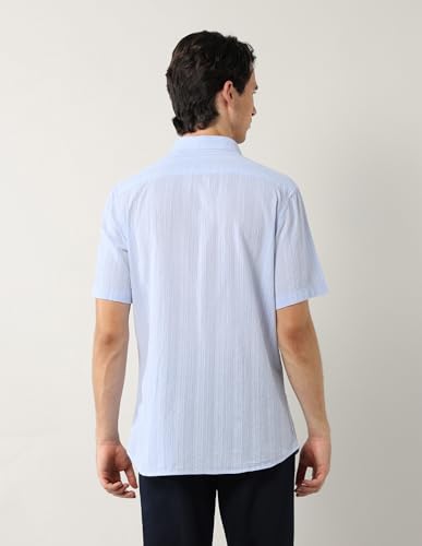 Arrow Sports Men's Vertical Striped Pure Cotton Shirt Blue