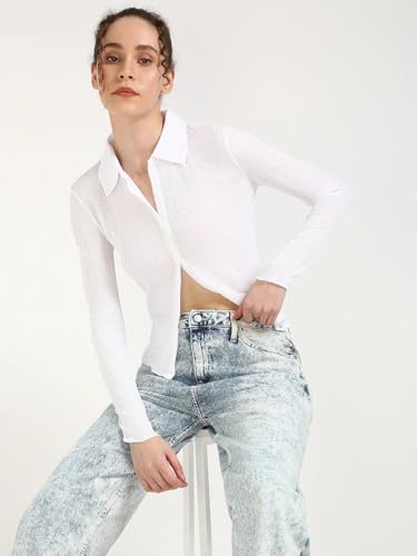 Calvin Klein Jeans Striped Slim Fit Polyester Shirt Bright White