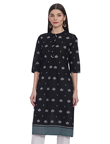 W for Woman Women's Cotton Regular Kurta (20AUW14643-116398_Black_XL)