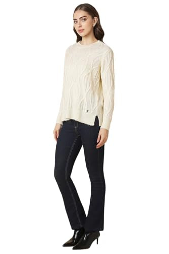 Allen Solly Women's Acrylic Crew Neck Sweater (AHSWCRGFC68593_Cream